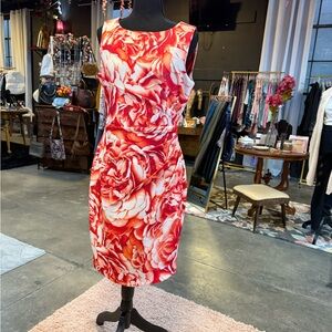 Calvin Klein Red Asymmetrical Sheath Dress